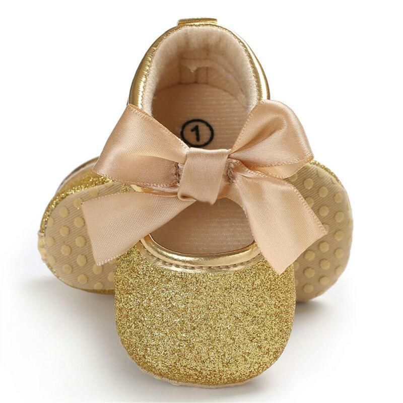 Baby Girl'S Lace Up Glitter Bowknot First Walkers