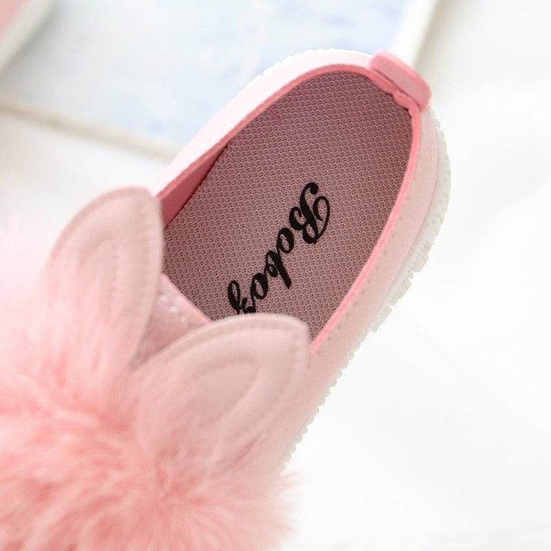 Girl'S Rabbit Ears Fur Platta Skor