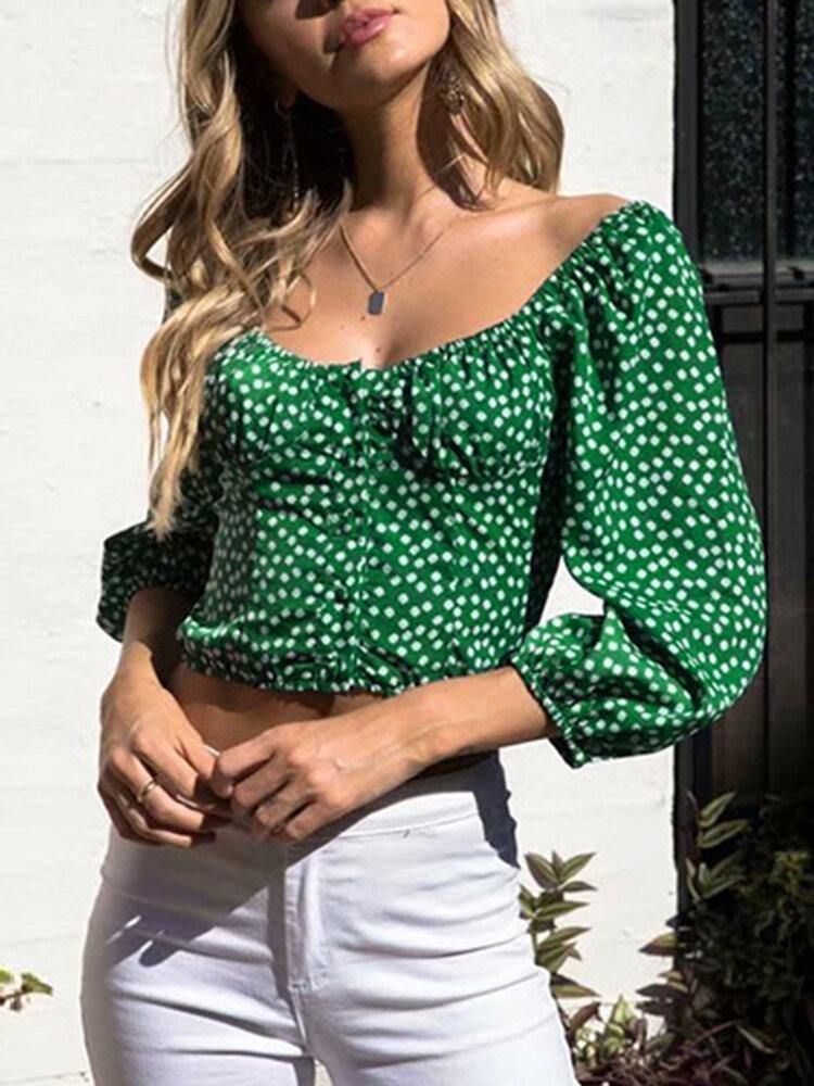 Blommig Blus I 100 % Polyester Med Helärm