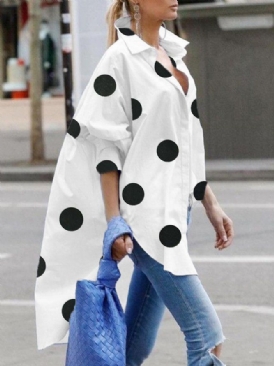 Casual Daily Loose Shirt Collar Polka Dots Blus