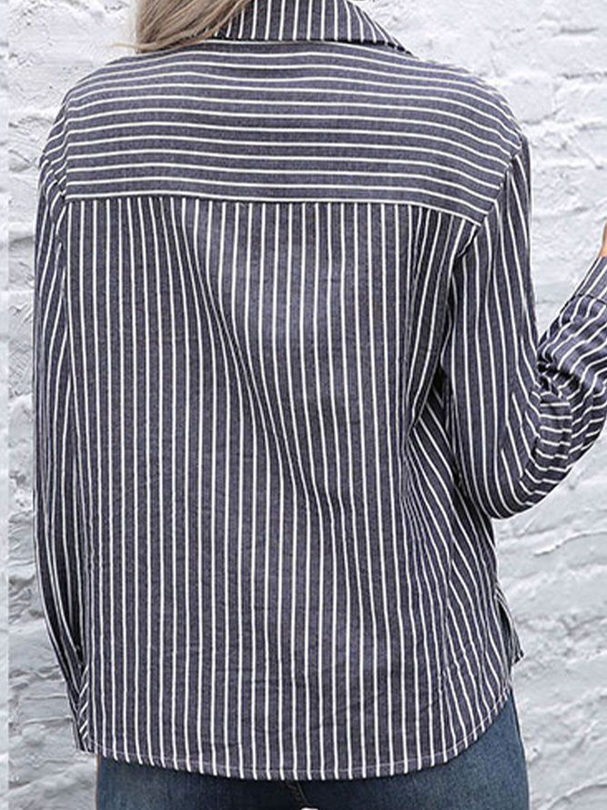 Casual Långärmade Fickor Stripes Topp