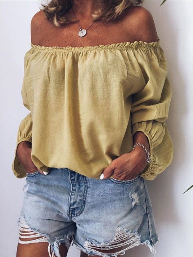 Casual Off Shoulder Långärmad Solid Topp