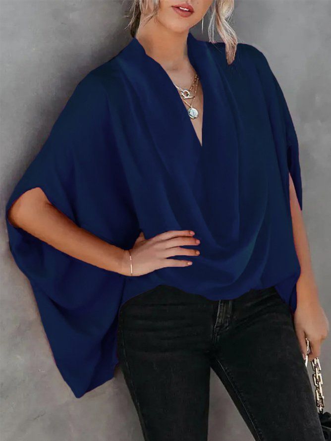 Casual Solid Cowl Neck Half Sleeve Top