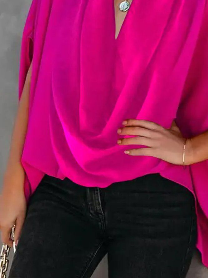 Casual Solid Cowl Neck Half Sleeve Top