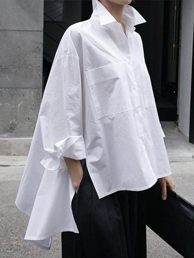 Daily Långärmad Urban Plain Shirt Collar Blus