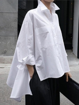 Daily Långärmad Urban Plain Shirt Collar Blus