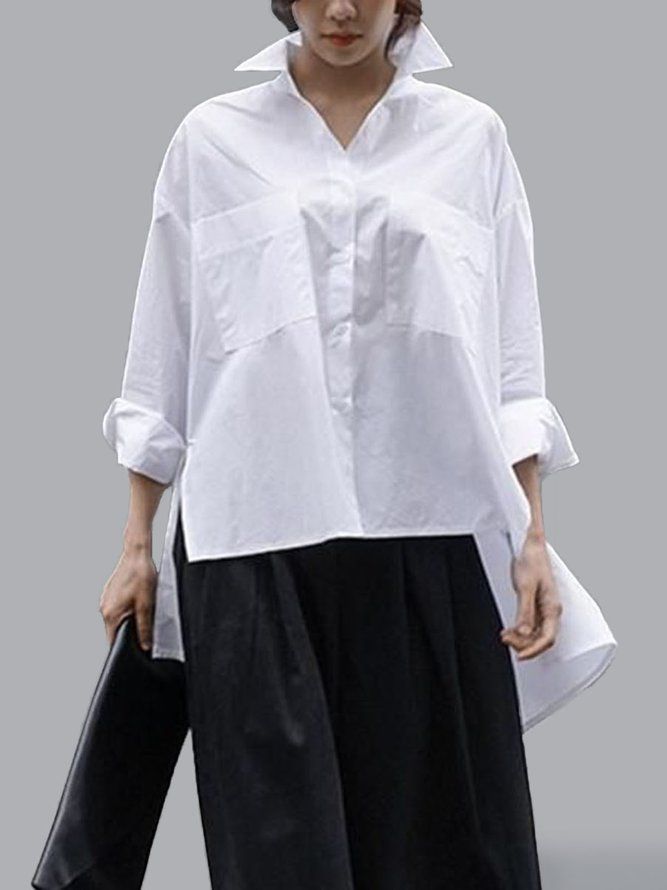 Daily Långärmad Urban Plain Shirt Collar Blus