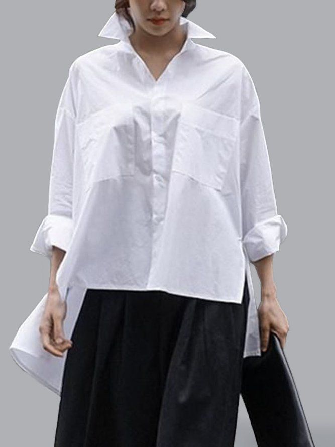 Daily Långärmad Urban Plain Shirt Collar Blus