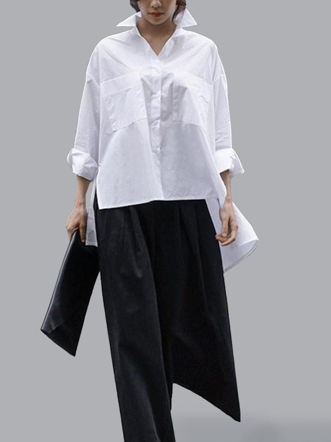 Daily Långärmad Urban Plain Shirt Collar Blus