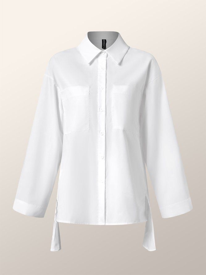 Daily Långärmad Urban Plain Shirt Collar Blus