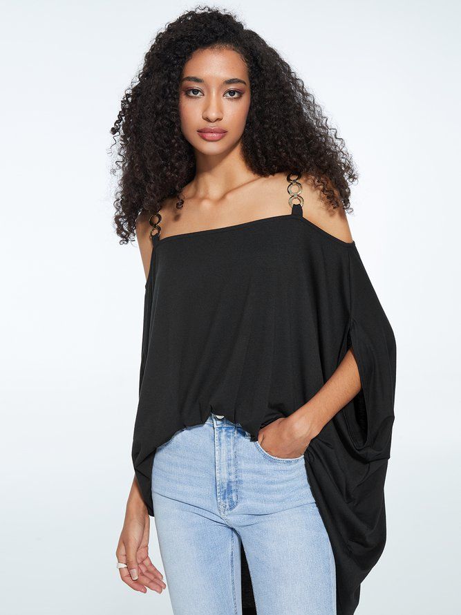 Elegant Plain Cold Shoulder Top