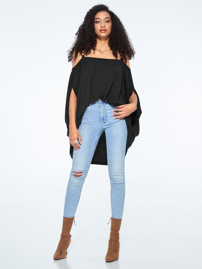 Elegant Plain Cold Shoulder Top