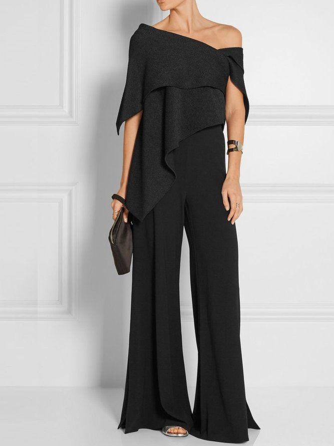 Elegant Solid Off The Shoulder Asymmetrisk Design Svart Topp