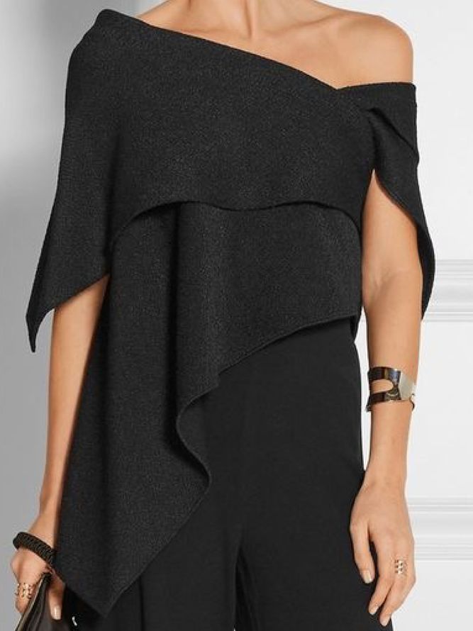 Elegant Solid Off The Shoulder Asymmetrisk Design Svart Topp