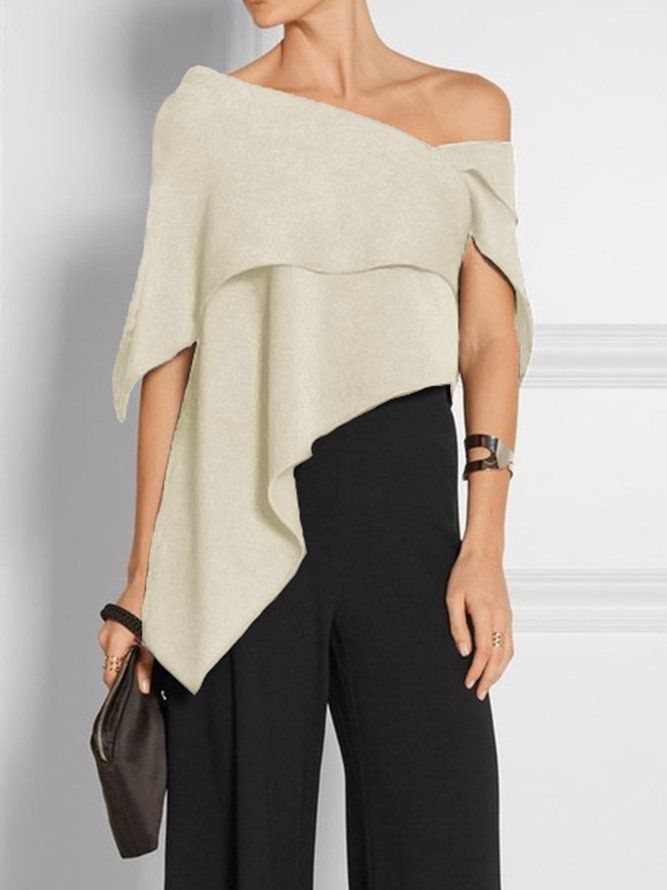 Elegant Solid Off The Shoulder Asymmetrisk Design Svart Topp