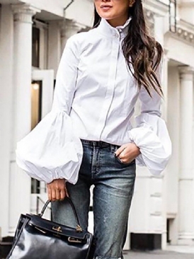 Elegant Turtleneck Ballong Ärm Work Solid Blus