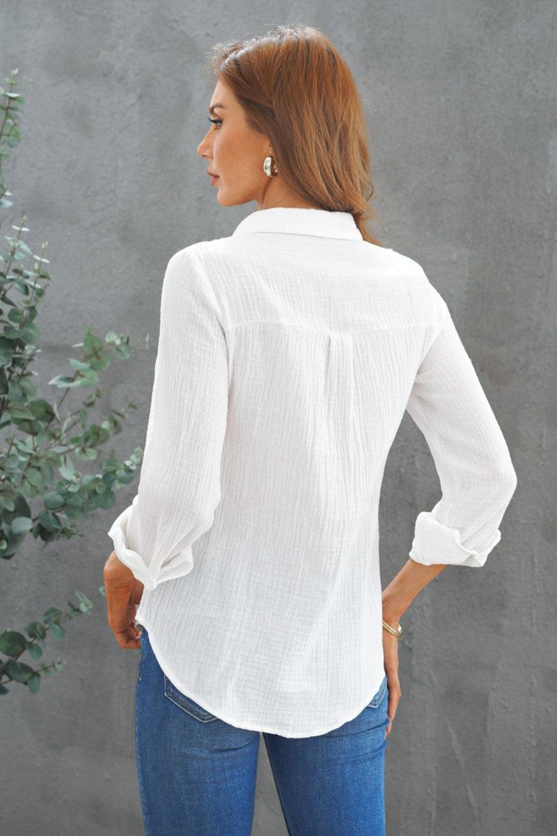 Frill Trim Button Front Skjorta