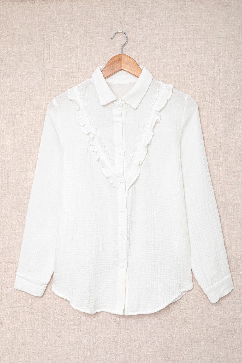 Frill Trim Button Front Skjorta