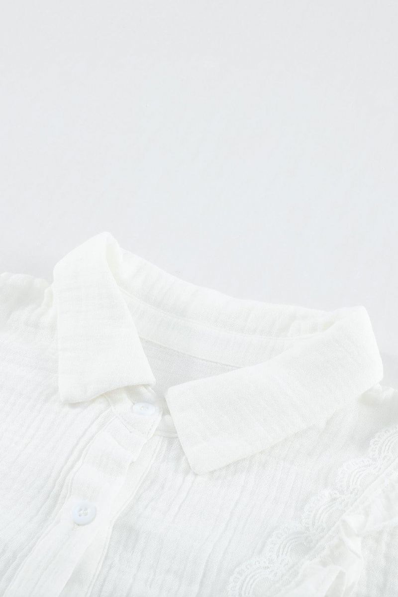 Frill Trim Button Front Skjorta