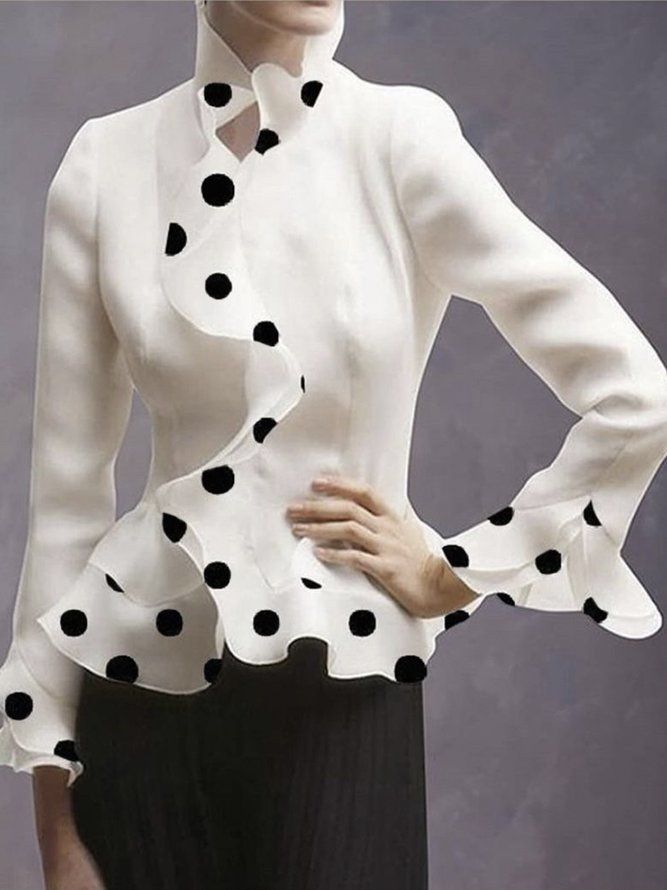 Regular Fit Elegant Polka Dots Långärmad Blus