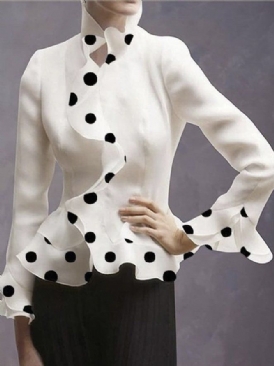 Regular Fit Elegant Polka Dots Långärmad Blus