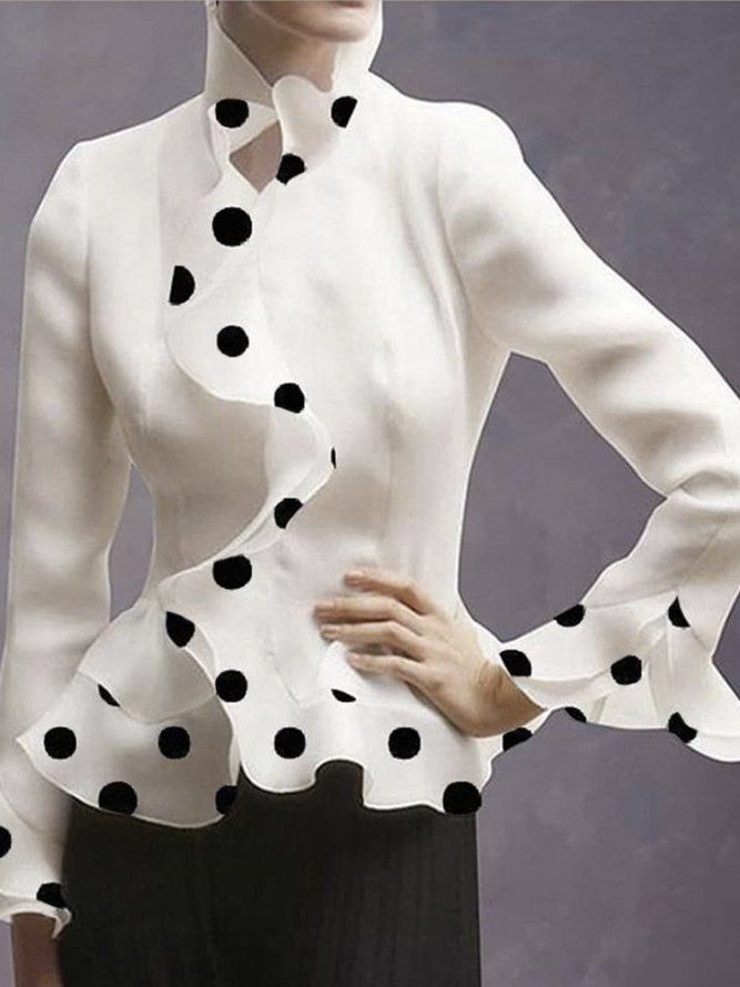 Regular Fit Elegant Polka Dots Långärmad Blus