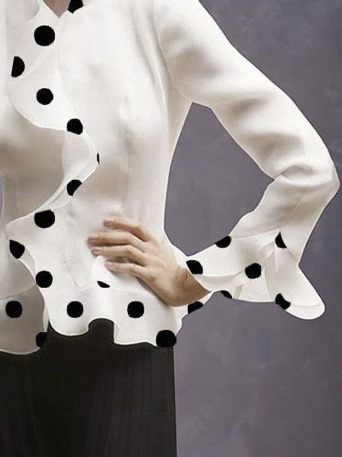 Regular Fit Elegant Polka Dots Långärmad Blus