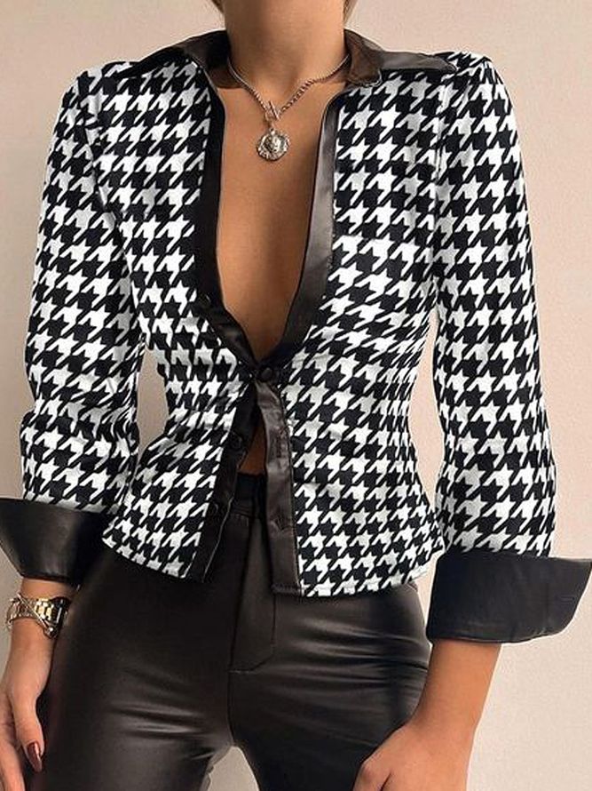 Skjortkrage Långärmad Urban Regular Fit Houndstooth-Blus