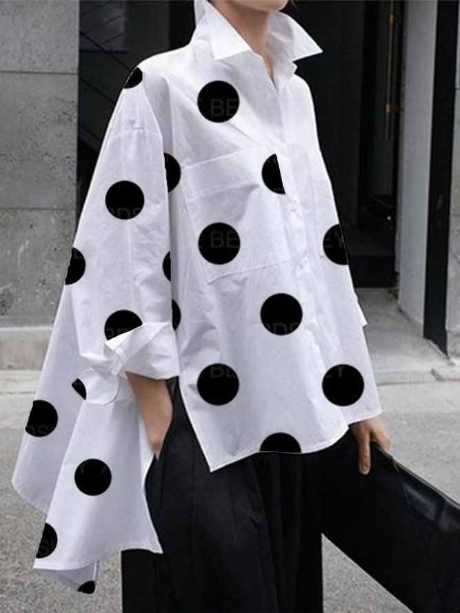 Skjortkrage Polka Dots Shift Elegant Top