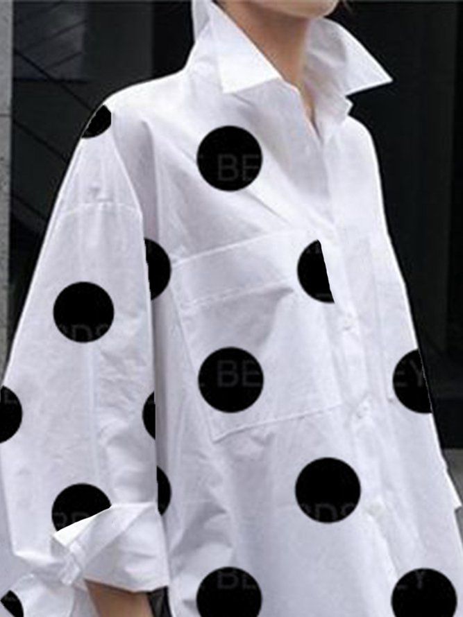 Skjortkrage Polka Dots Shift Elegant Top