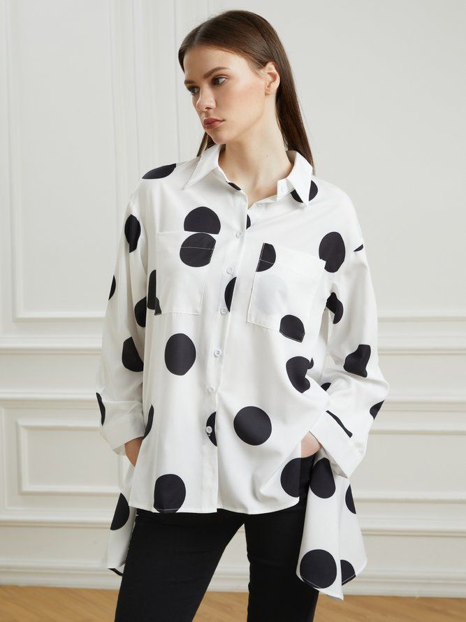 Skjortkrage Polka Dots Shift Elegant Top