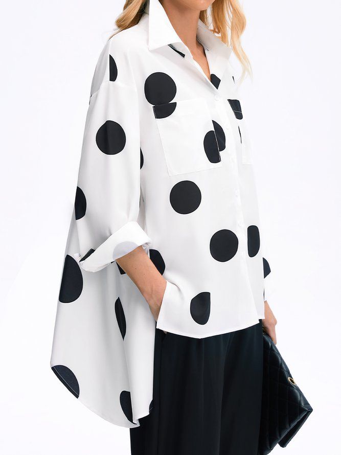 Skjortkrage Polka Dots Shift Elegant Top