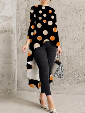 Urban Crew Neck Polka Dots Långärmad Oregelbunden Blus