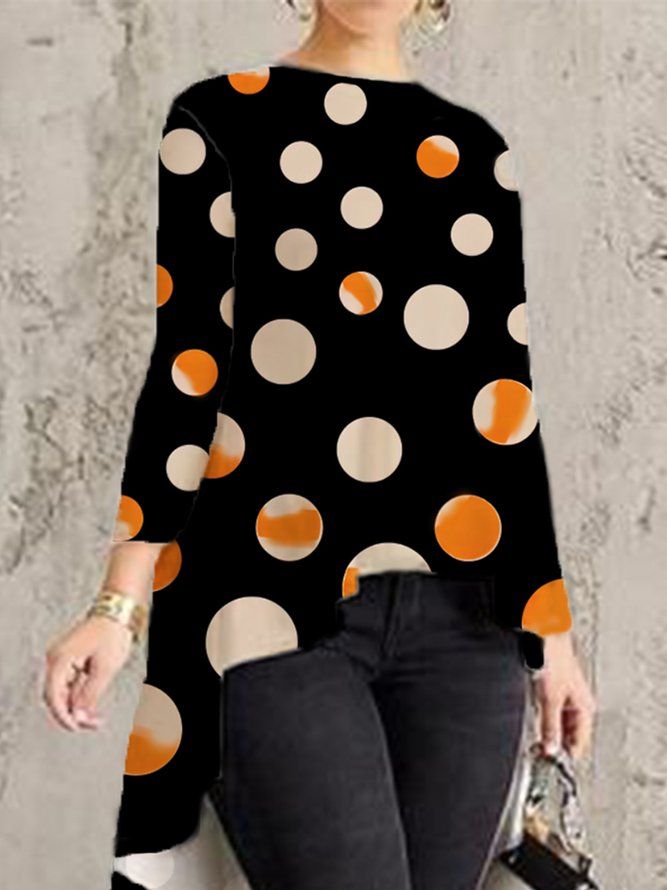 Urban Crew Neck Polka Dots Långärmad Oregelbunden Blus