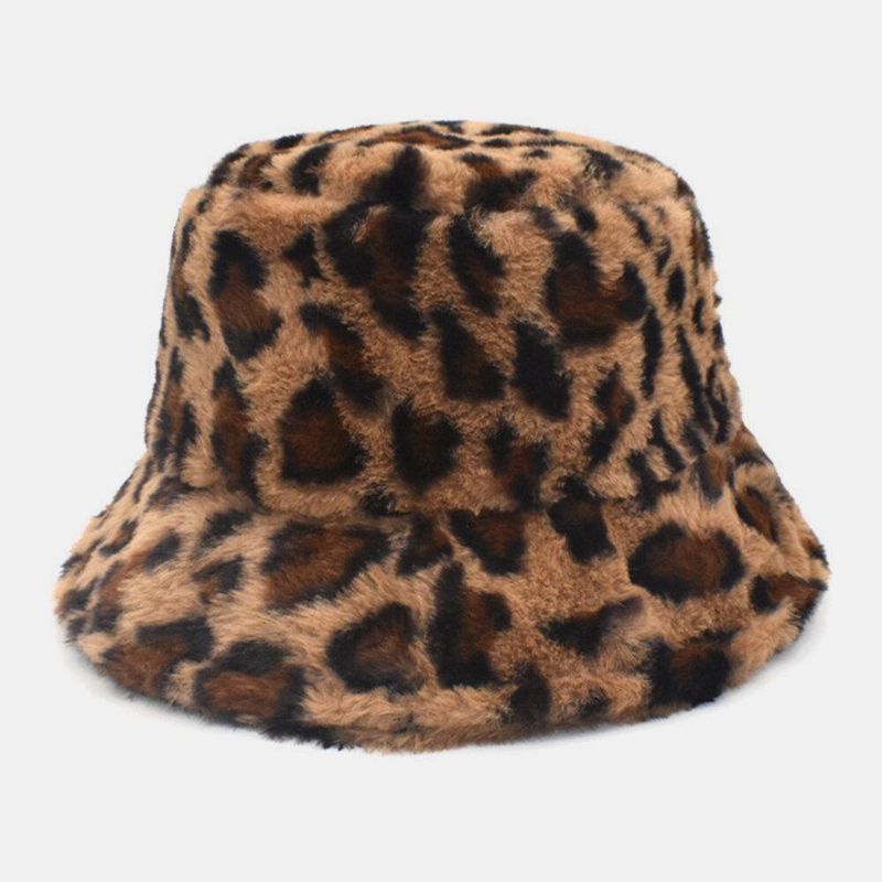 Kvinnor Lamm Hår Varm Mjuk Leopard Mönster Casual Personlighet Bucket Hat