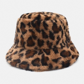 Kvinnor Lamm Hår Varm Mjuk Leopard Mönster Casual Personlighet Bucket Hat