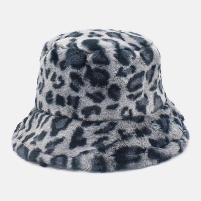 Kvinnor Lamm Hår Varm Mjuk Leopard Mönster Casual Personlighet Bucket Hat