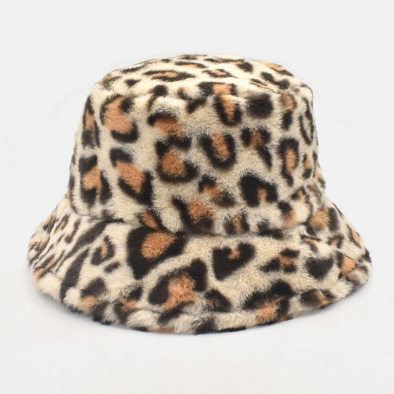 Kvinnor Lamm Hår Varm Mjuk Leopard Mönster Casual Personlighet Bucket Hat