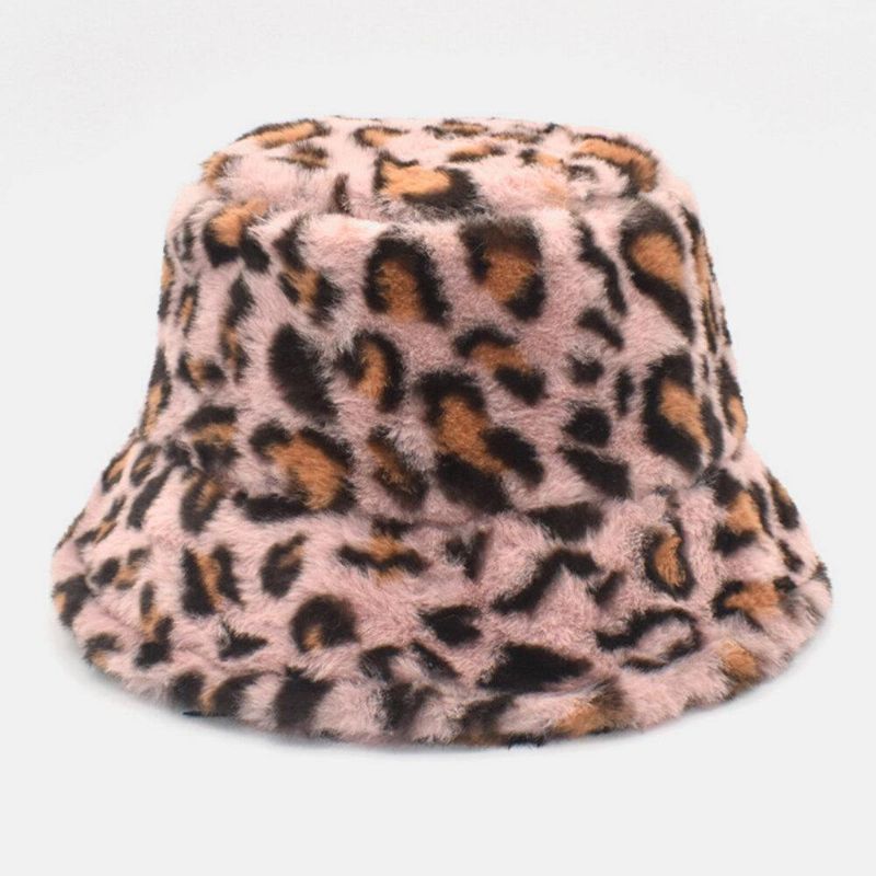 Kvinnor Lamm Hår Varm Mjuk Leopard Mönster Casual Personlighet Bucket Hat