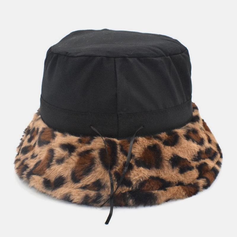 Kvinnor Lamm Hår Varm Mjuk Leopard Mönster Casual Personlighet Bucket Hat