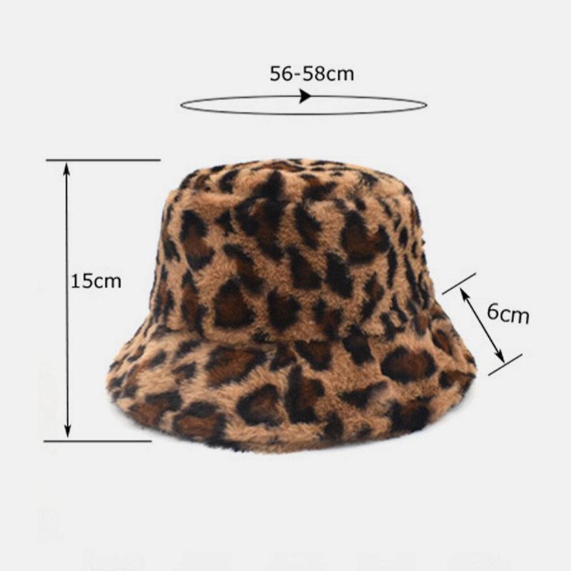 Kvinnor Lamm Hår Varm Mjuk Leopard Mönster Casual Personlighet Bucket Hat