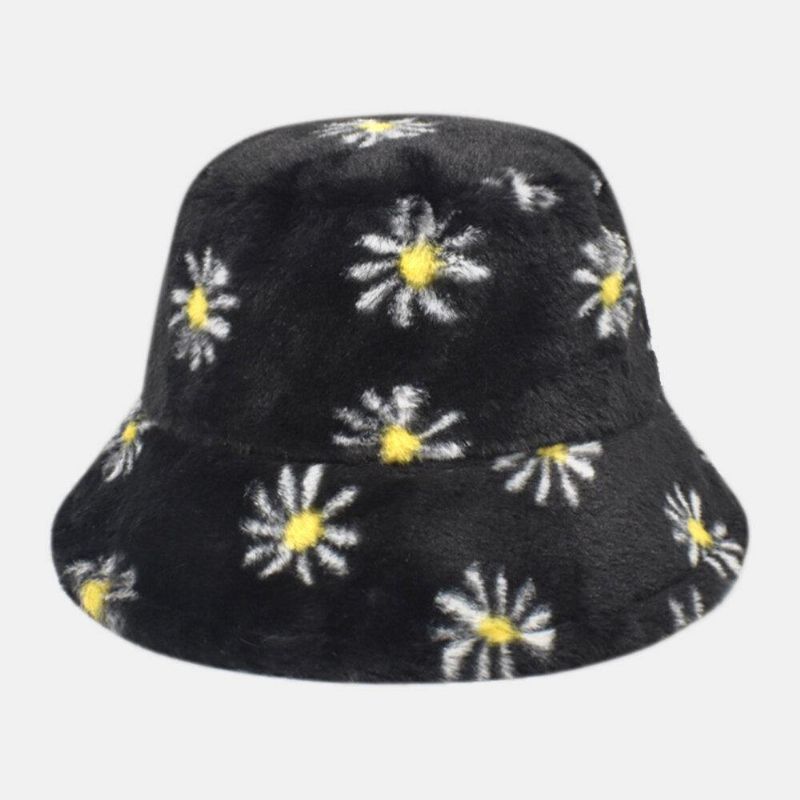 Kvinnor Lammhår Mjukt Varmt Plus Tjocka Avslappnad All-Match Söt Daisy Blommönster Bucket Hat