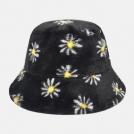 Kvinnor Lammhår Mjukt Varmt Plus Tjocka Avslappnad All-Match Söt Daisy Blommönster Bucket Hat