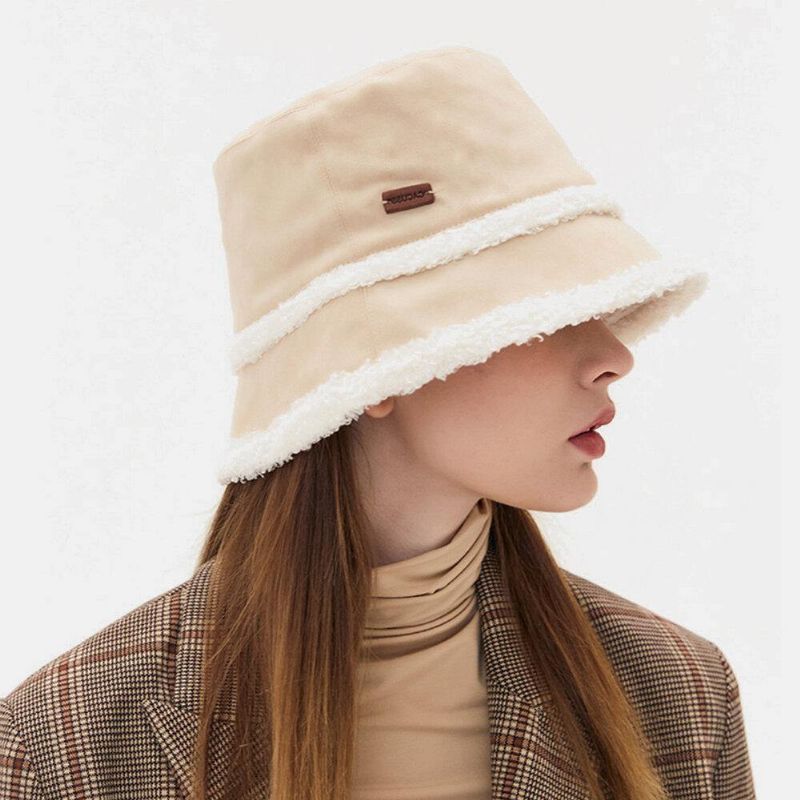 Kvinnor Mocka Lammhår Casual Mode Elegant Hålla Varma Utomhus Bucket Hat