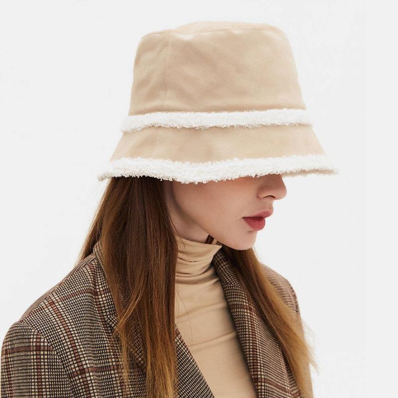 Kvinnor Mocka Lammhår Casual Mode Elegant Hålla Varma Utomhus Bucket Hat