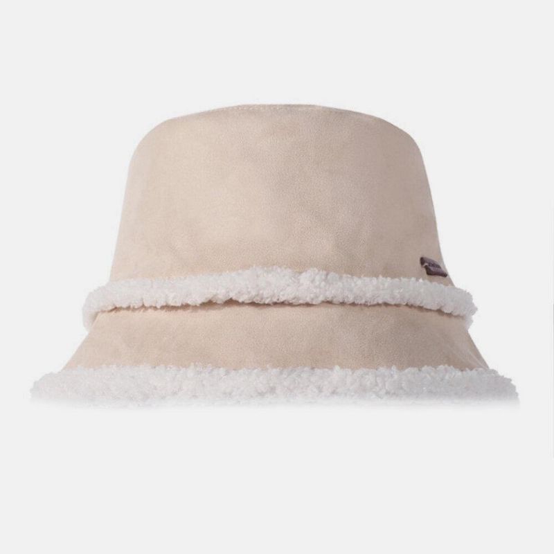 Kvinnor Mocka Lammhår Casual Mode Elegant Hålla Varma Utomhus Bucket Hat