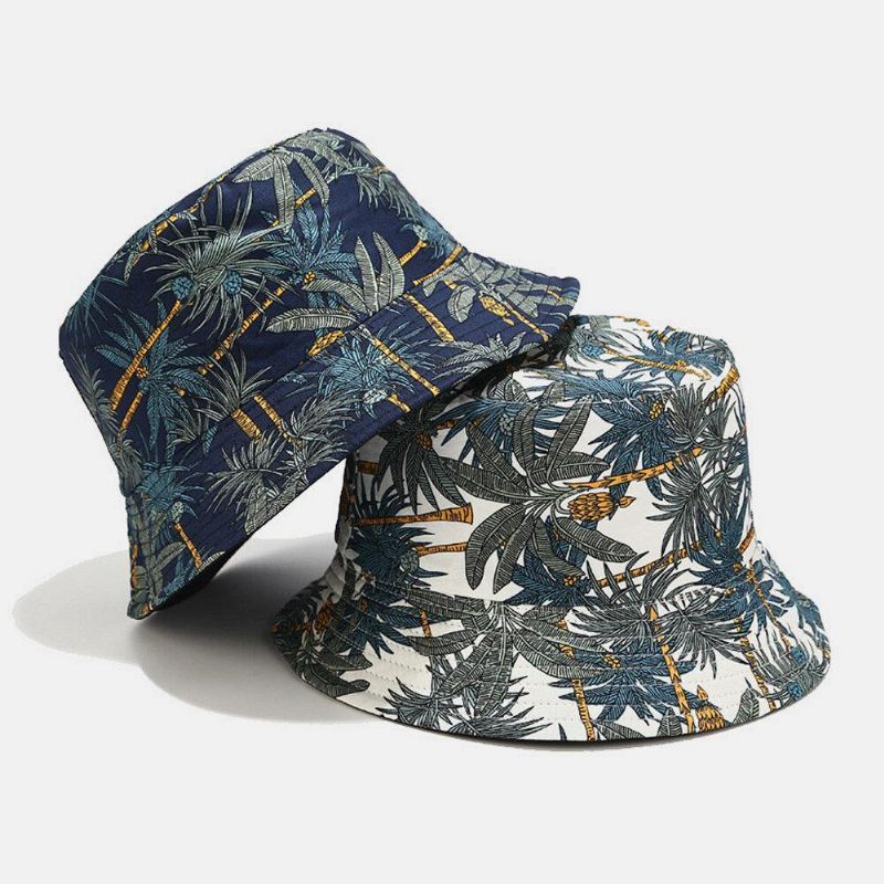 Kvinnor Och Män Bananträd Mönster Dubbelsidig Utomhus Casual Sunshade Bucket Hat