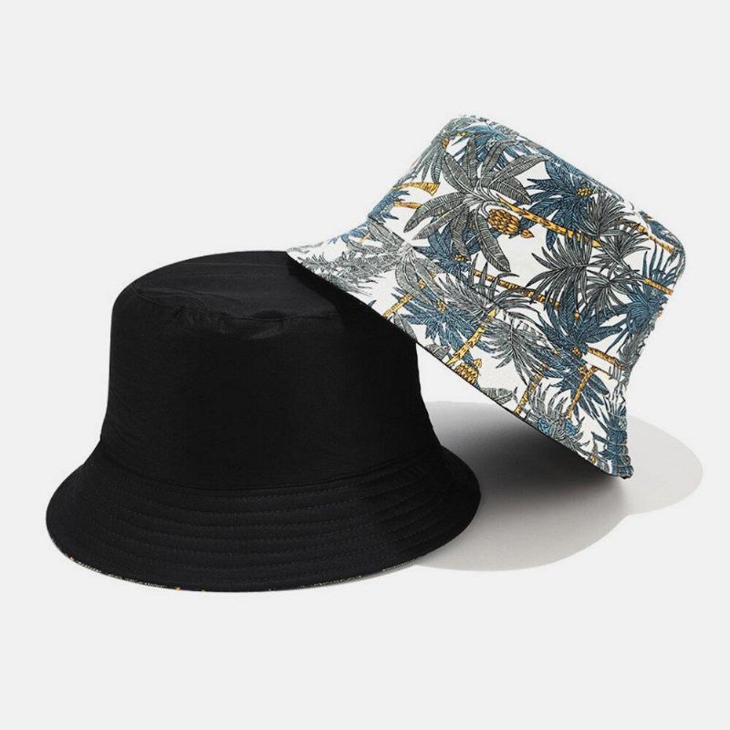 Kvinnor Och Män Bananträd Mönster Dubbelsidig Utomhus Casual Sunshade Bucket Hat