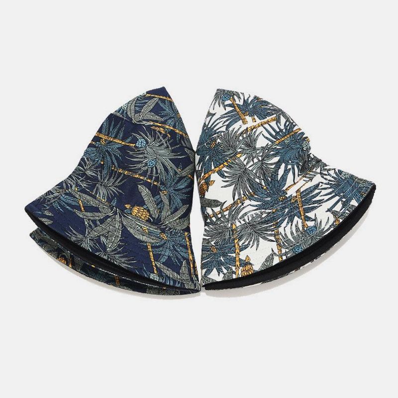 Kvinnor Och Män Bananträd Mönster Dubbelsidig Utomhus Casual Sunshade Bucket Hat