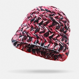 Kvinnor Ull Regnbåge Färg Cuffed Öronskydd Varm Casual Beanie Bucket Hat